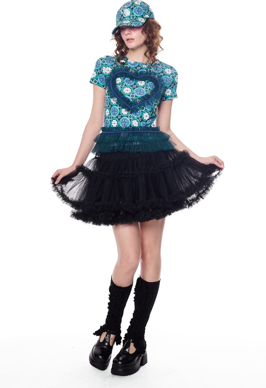 Sheer Lace Tiered Ruffle Mini Skirt — vue 3