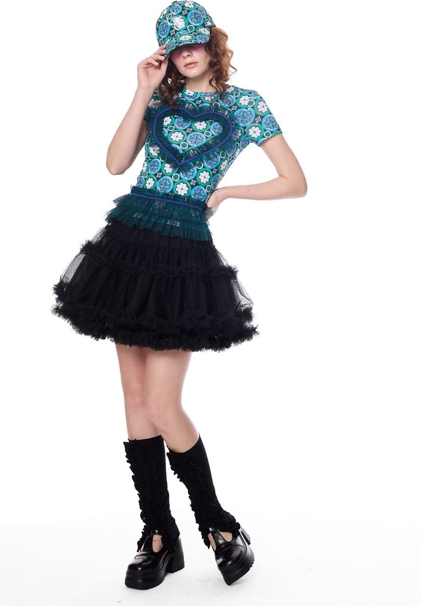 Sheer Lace Tiered Ruffle Mini Skirt — vue 4