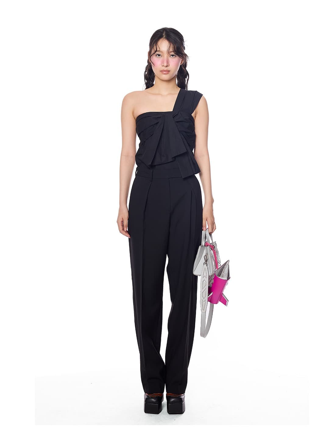 Unbalanced Ribbon Shoulder Top