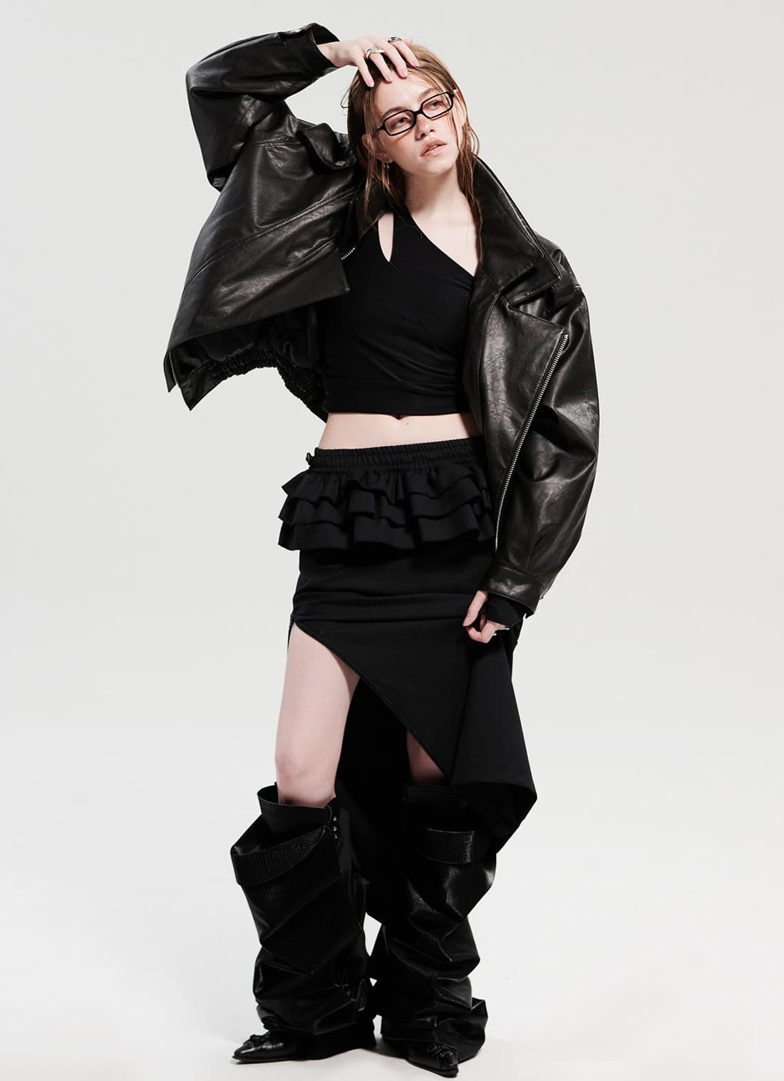Double Collar Shoulder Outerwear _ Black — vue 4