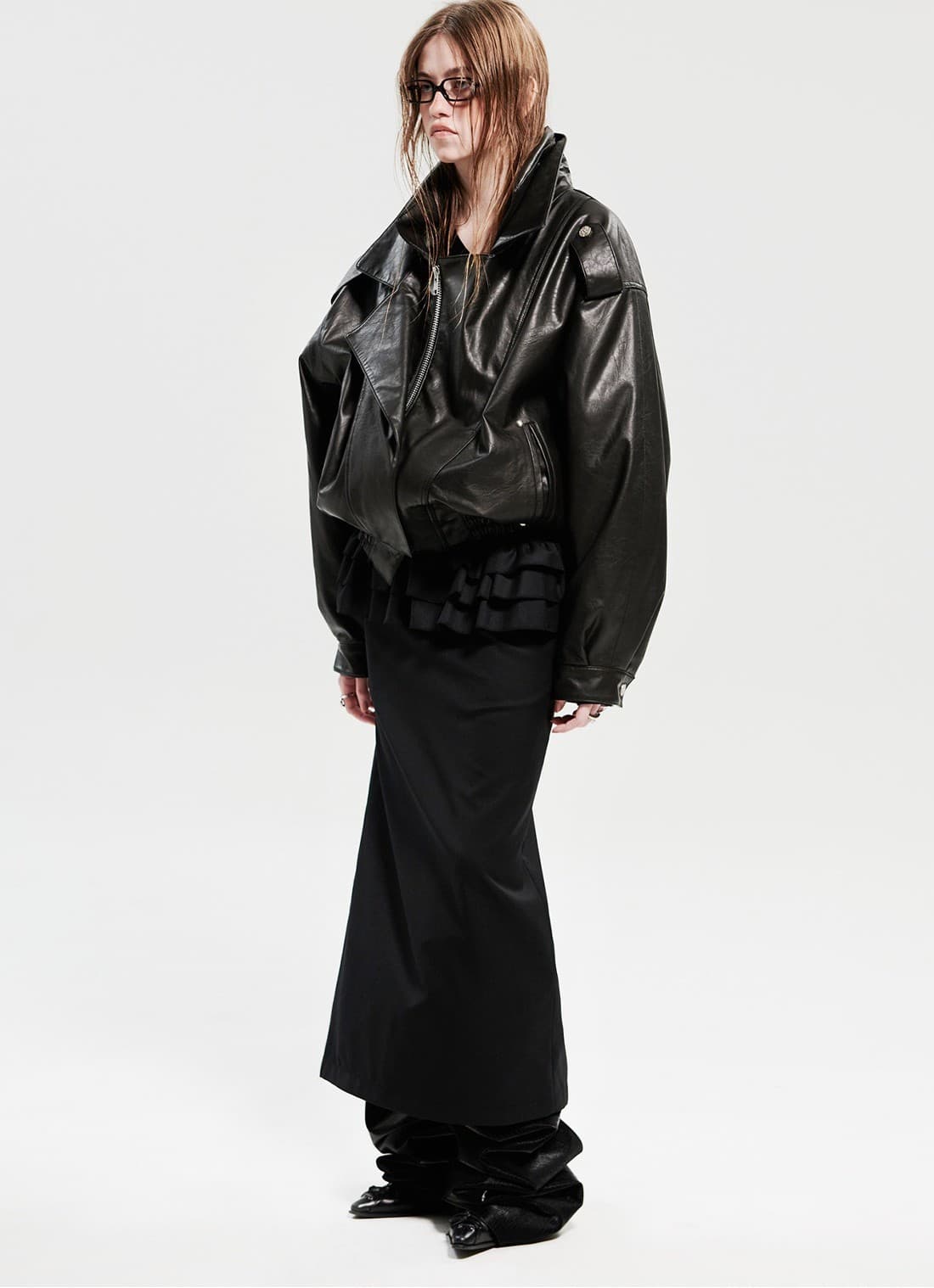 Double Collar Shoulder Outerwear _ Black — vue 11