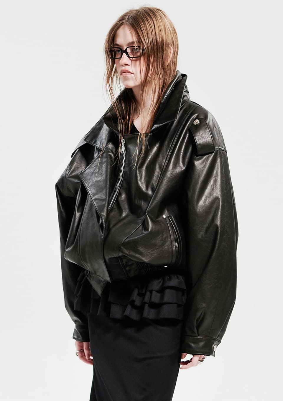 Double Collar Shoulder Outerwear _ Black — vue 1