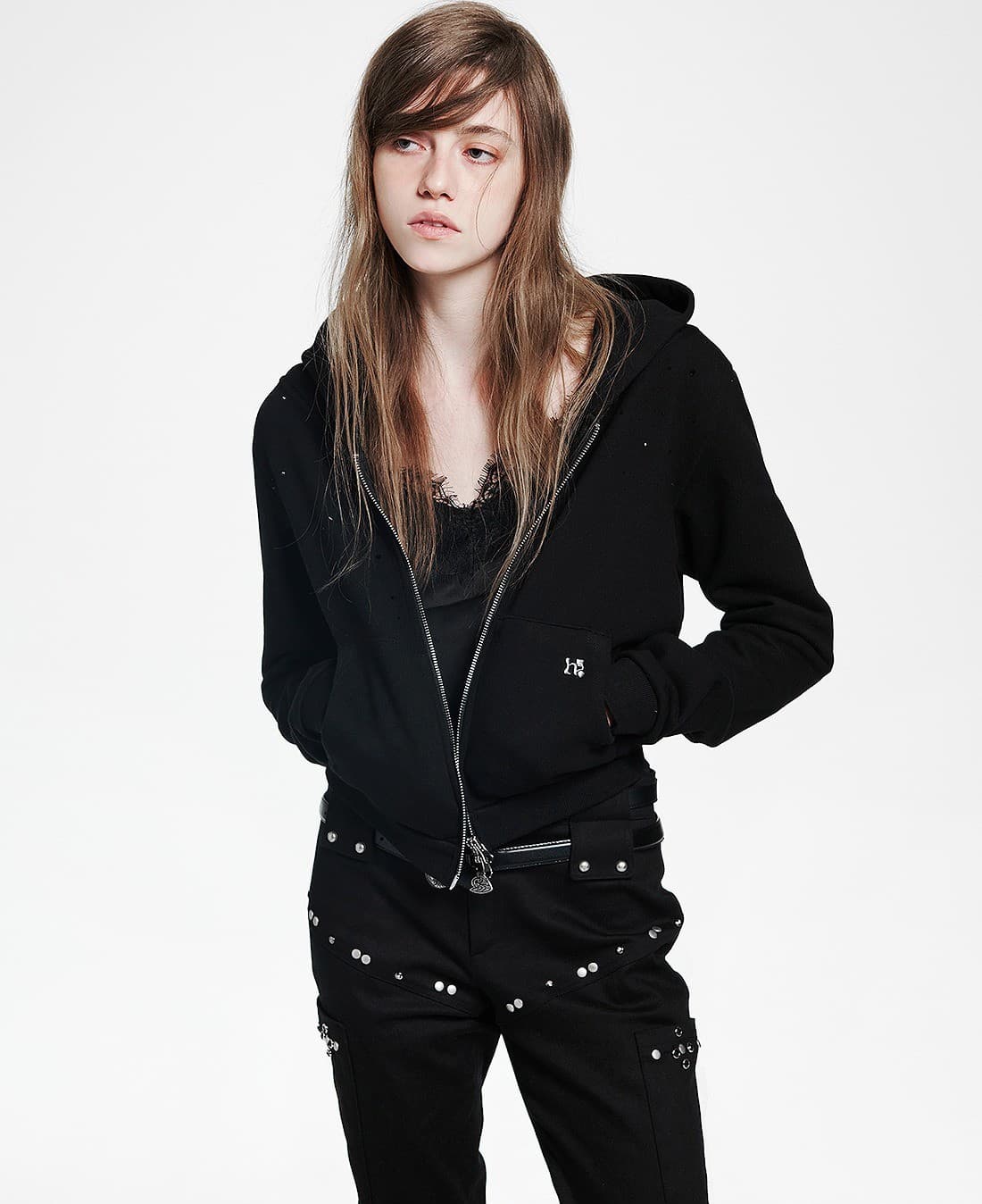 Holy Symbol Crop Hooded Zip-Up_black — vue 4