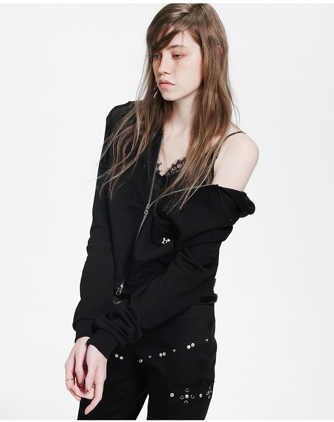 Holy Symbol Crop Hooded Zip-Up_black — vue 5