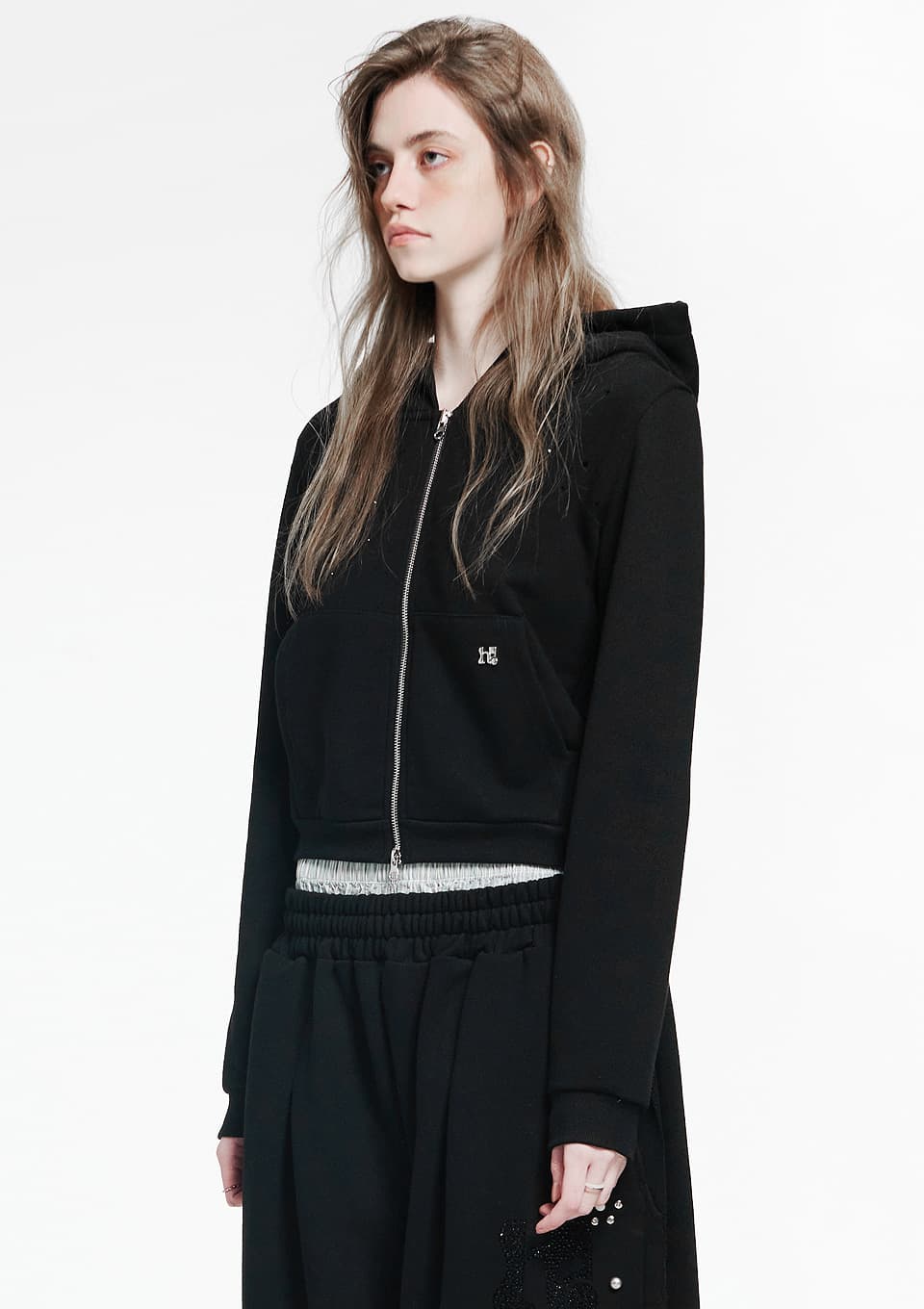 Holy Symbol Crop Hooded Zip-Up_black — vue 1