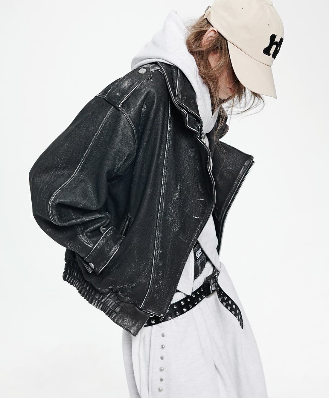 Holy Symbol Crop Hooded Zip-Up_WHITE MELANGE — vue 5