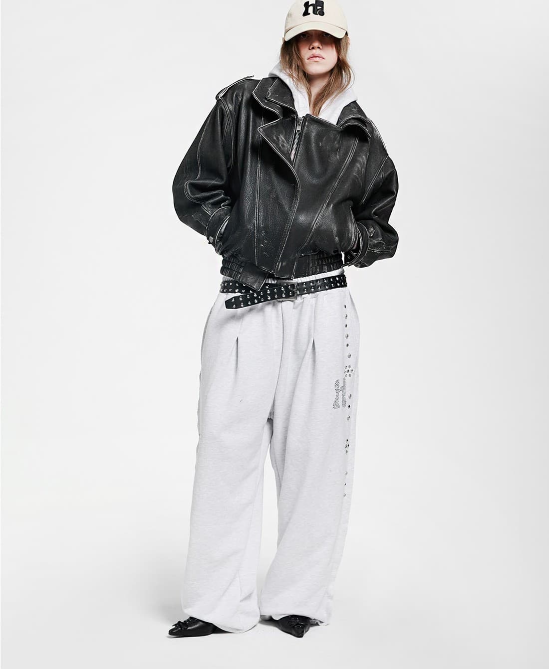 Holy Symbol Crop Hooded Zip-Up_WHITE MELANGE — vue 6