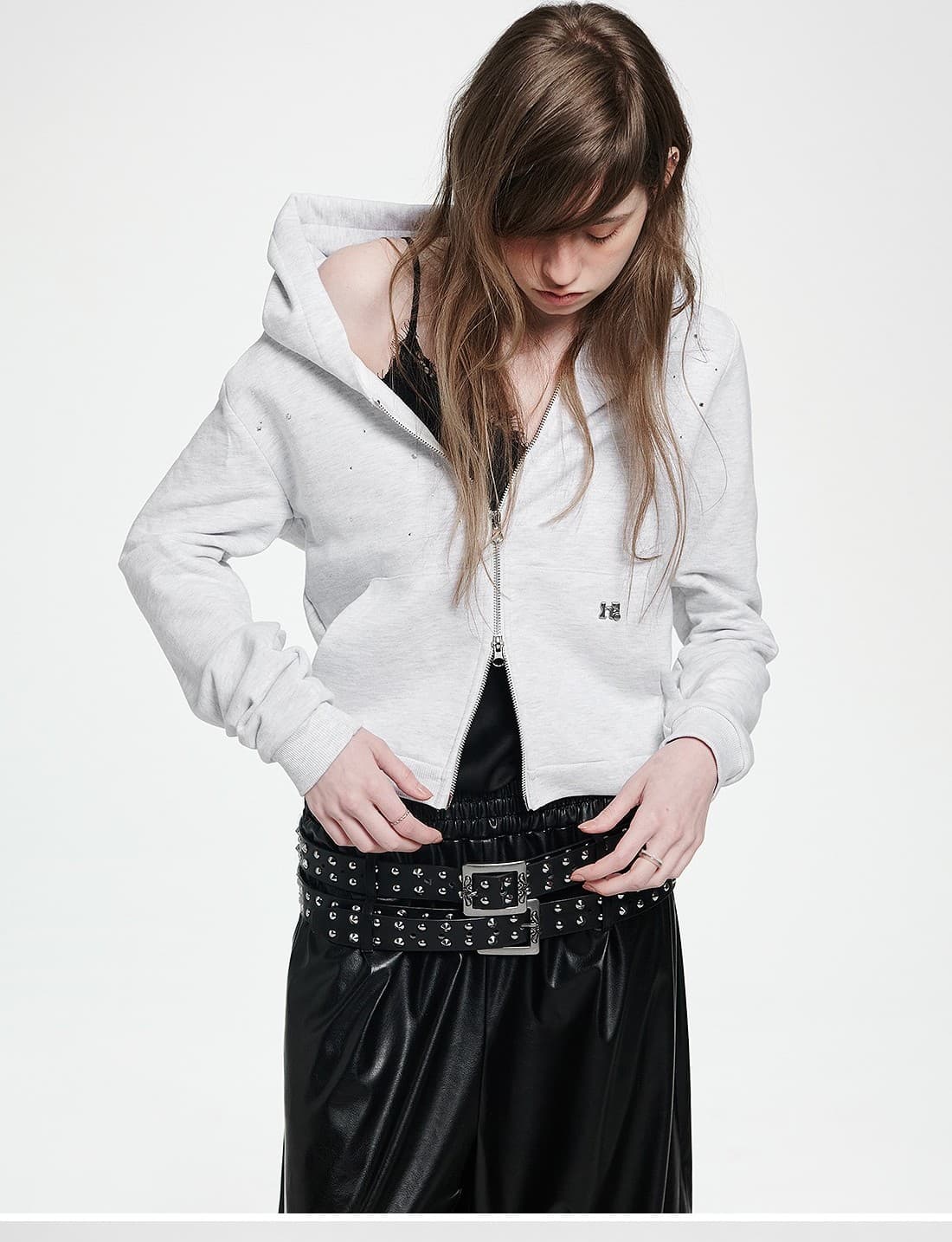 Holy Symbol Crop Hooded Zip-Up_WHITE MELANGE — vue 7