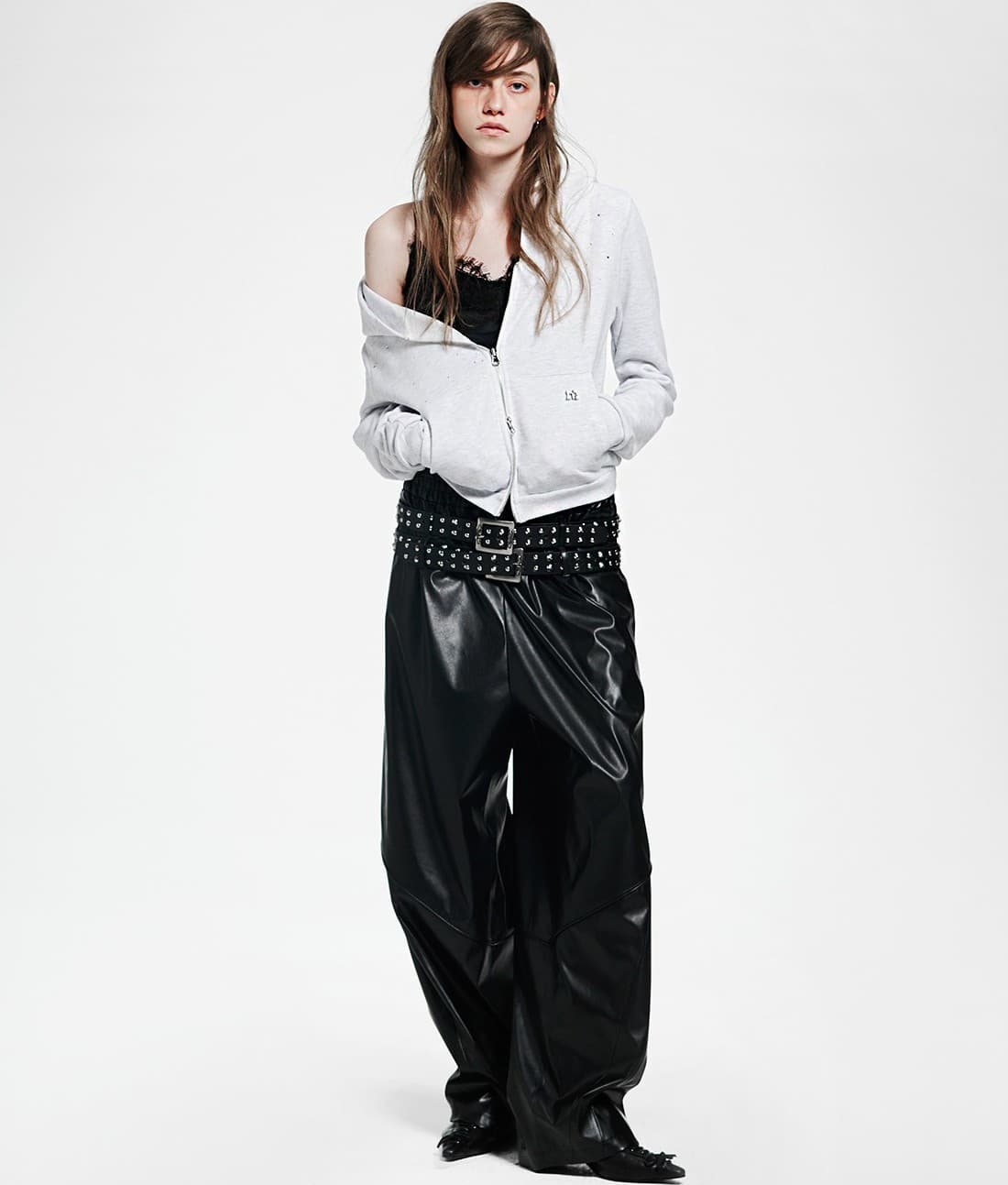 Holy Symbol Crop Hooded Zip-Up_WHITE MELANGE — vue 8