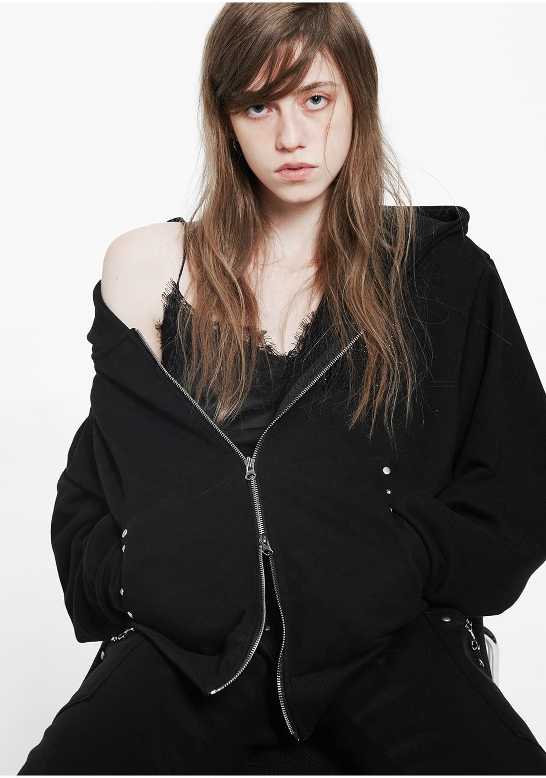 Holy Symbol Oversized hooded zip-up_BLACK — vue 5