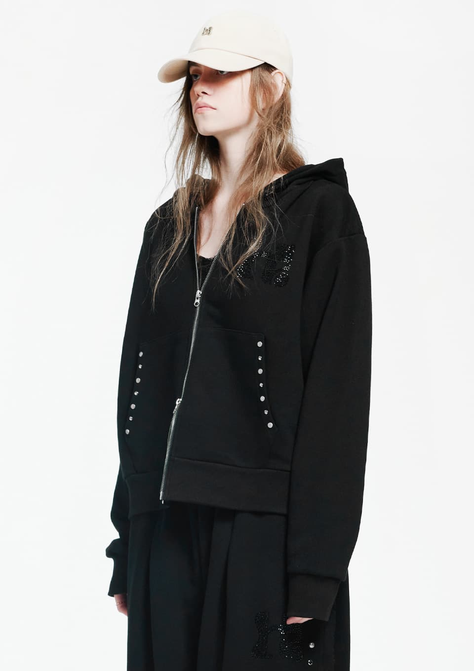 Holy Symbol Oversized hooded zip-up_BLACK — vue 1
