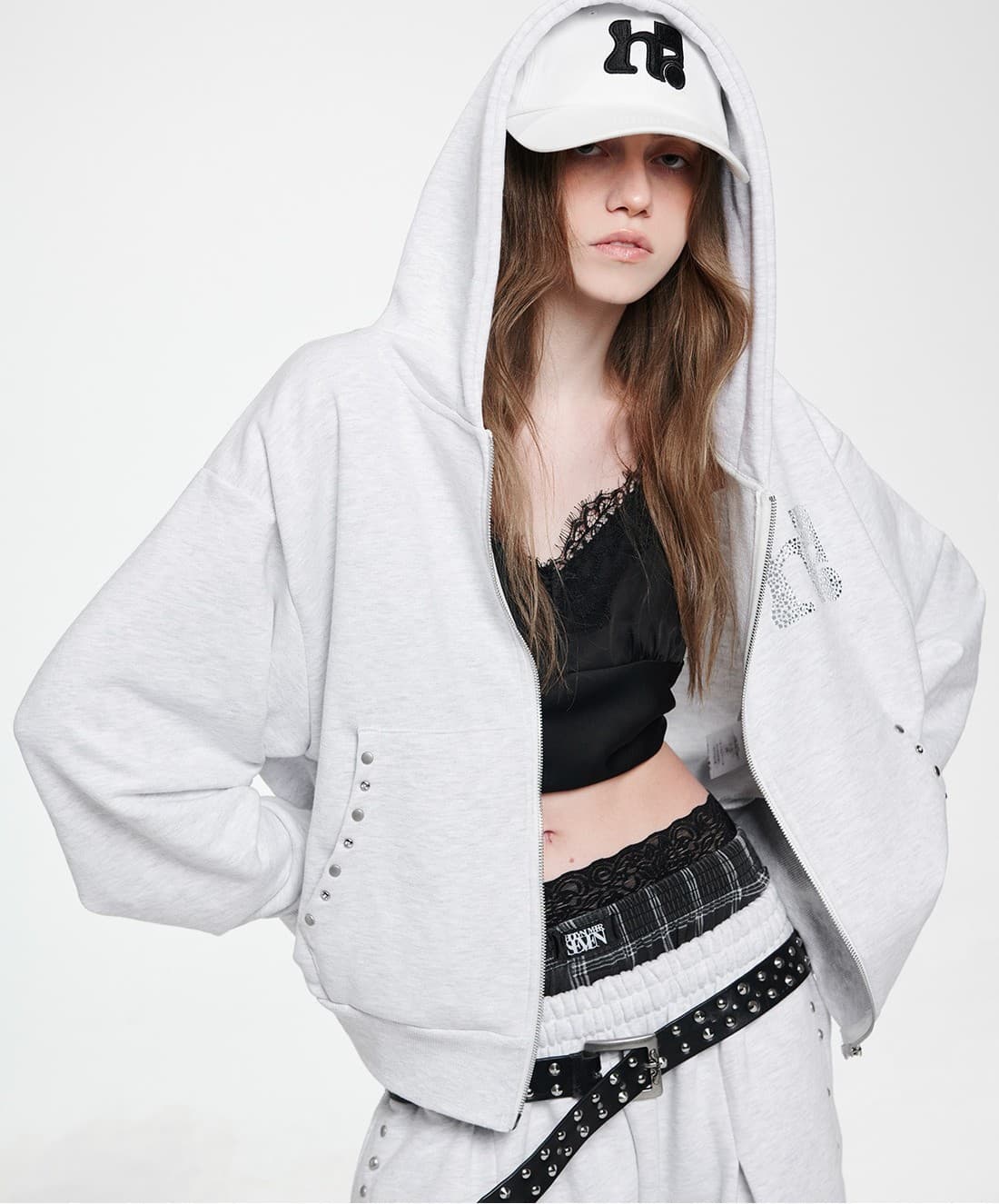 Holy Symbol Oversized hooded zip-up_WHITE MELANGE — vue 2