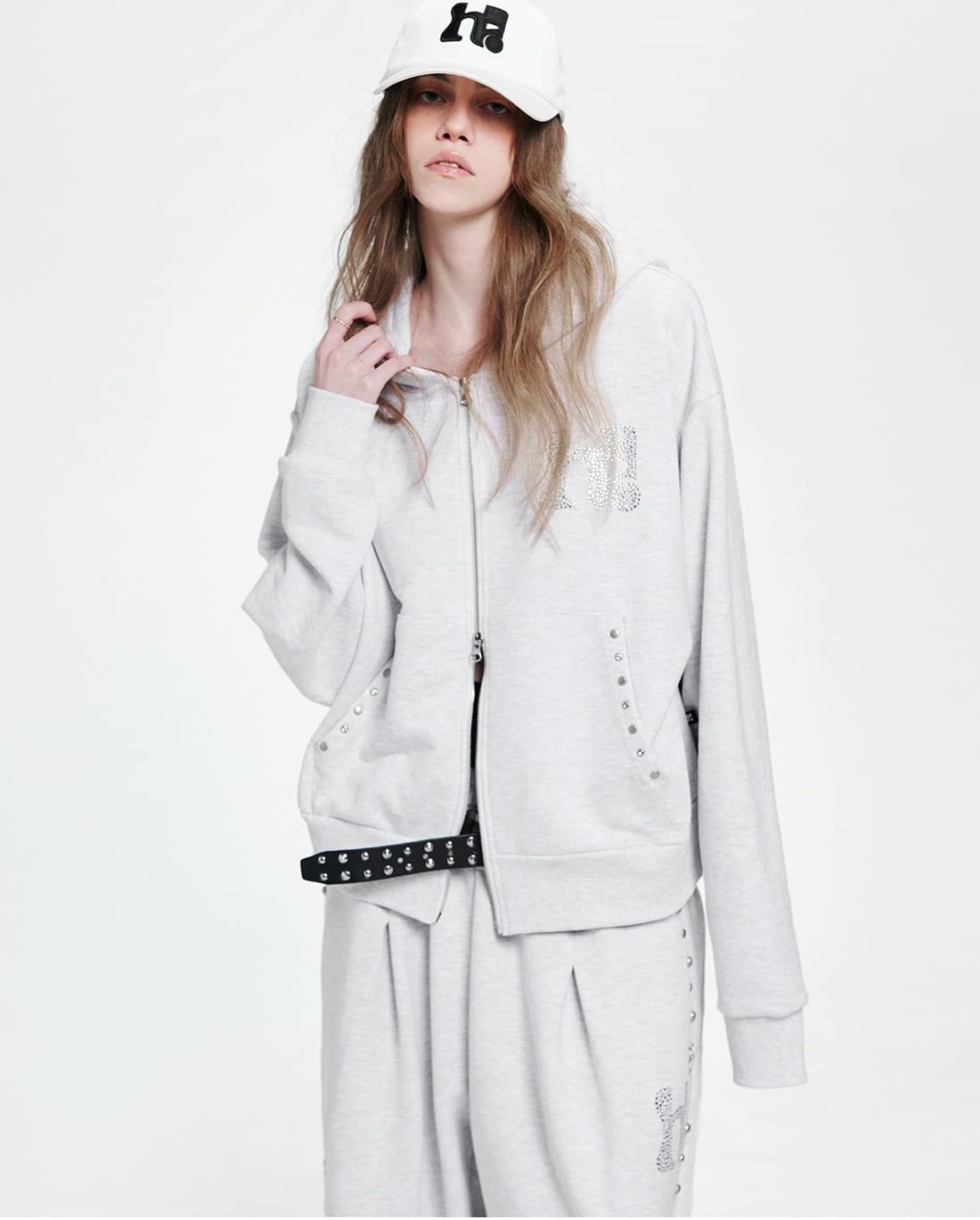 Holy Symbol Oversized hooded zip-up_WHITE MELANGE — vue 5
