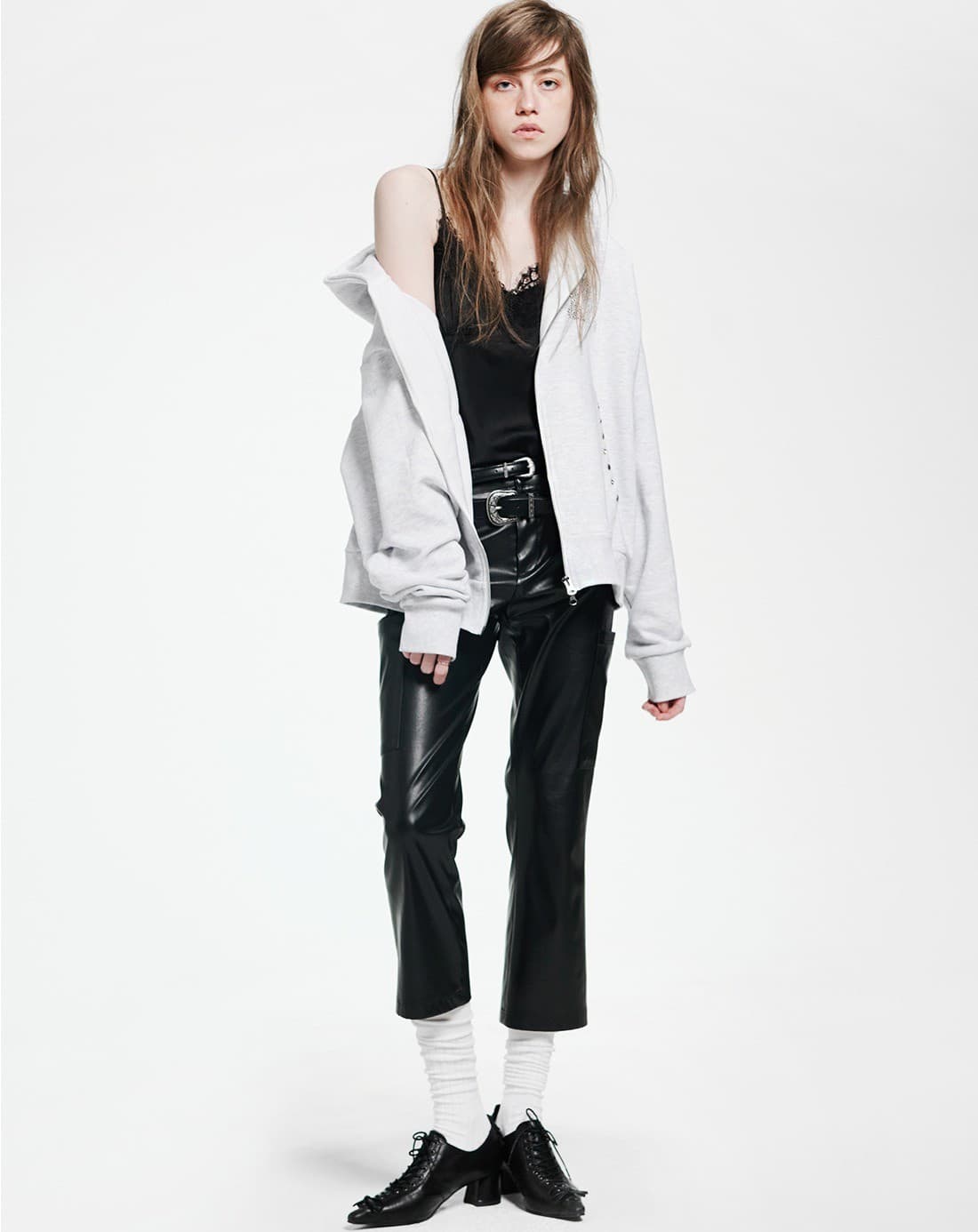 Holy Symbol Oversized hooded zip-up_WHITE MELANGE — vue 6