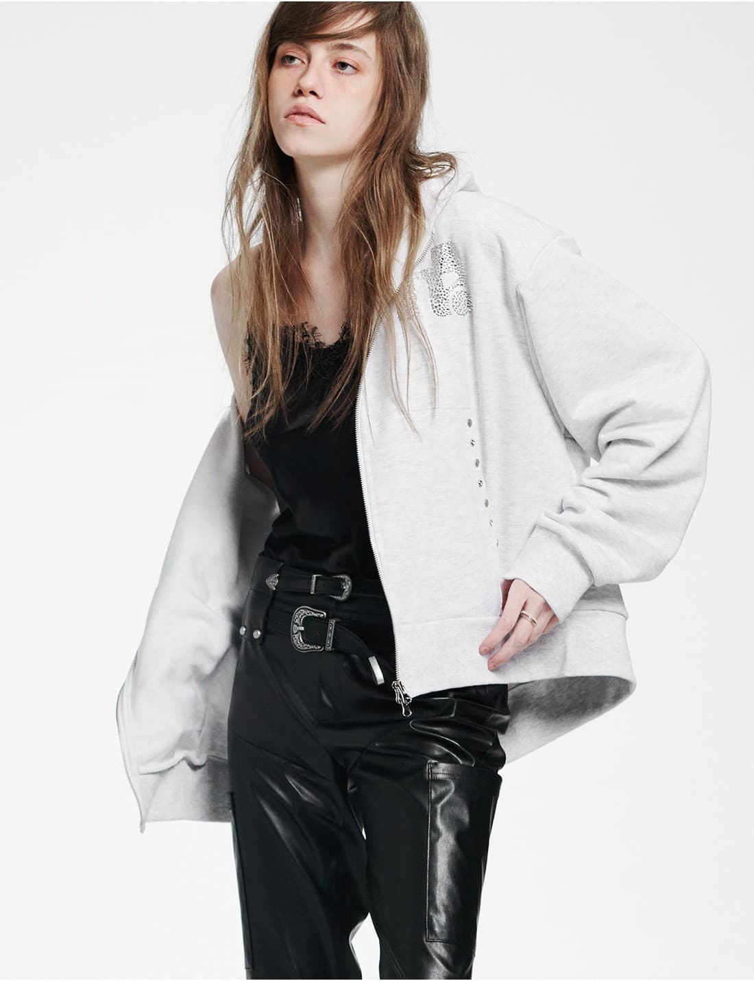 Holy Symbol Oversized hooded zip-up_WHITE MELANGE — vue 7