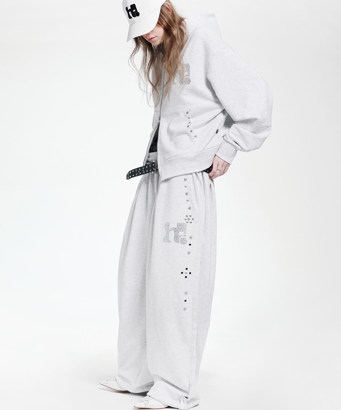Holy Symbol Oversized hooded zip-up_WHITE MELANGE — vue 8