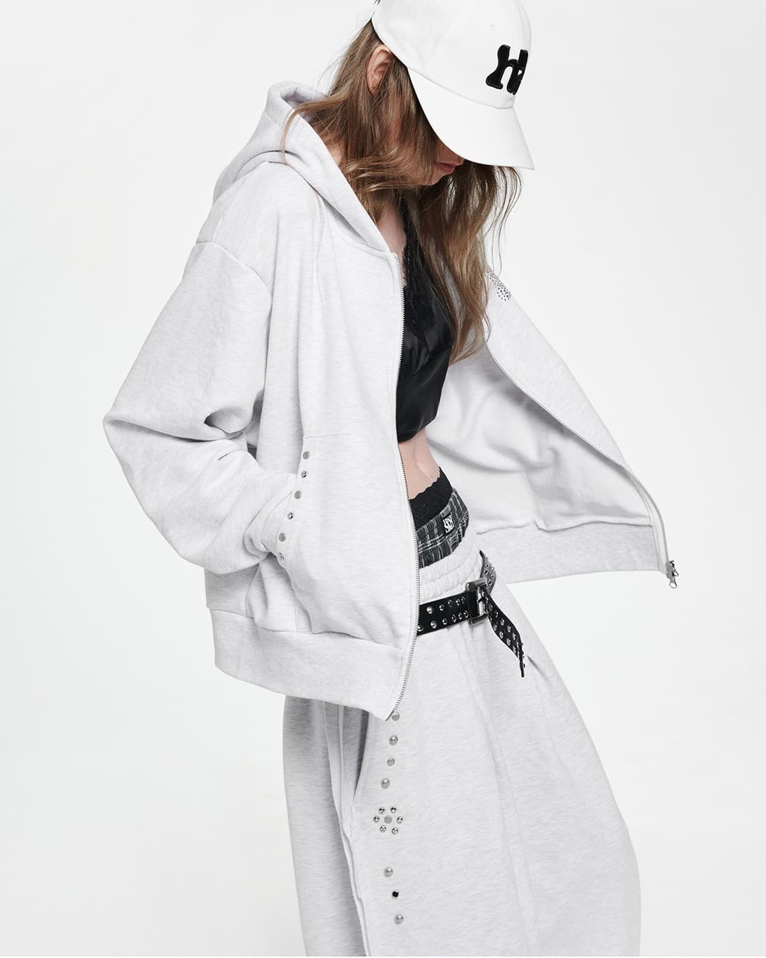 Holy Symbol Oversized hooded zip-up_WHITE MELANGE — vue 9