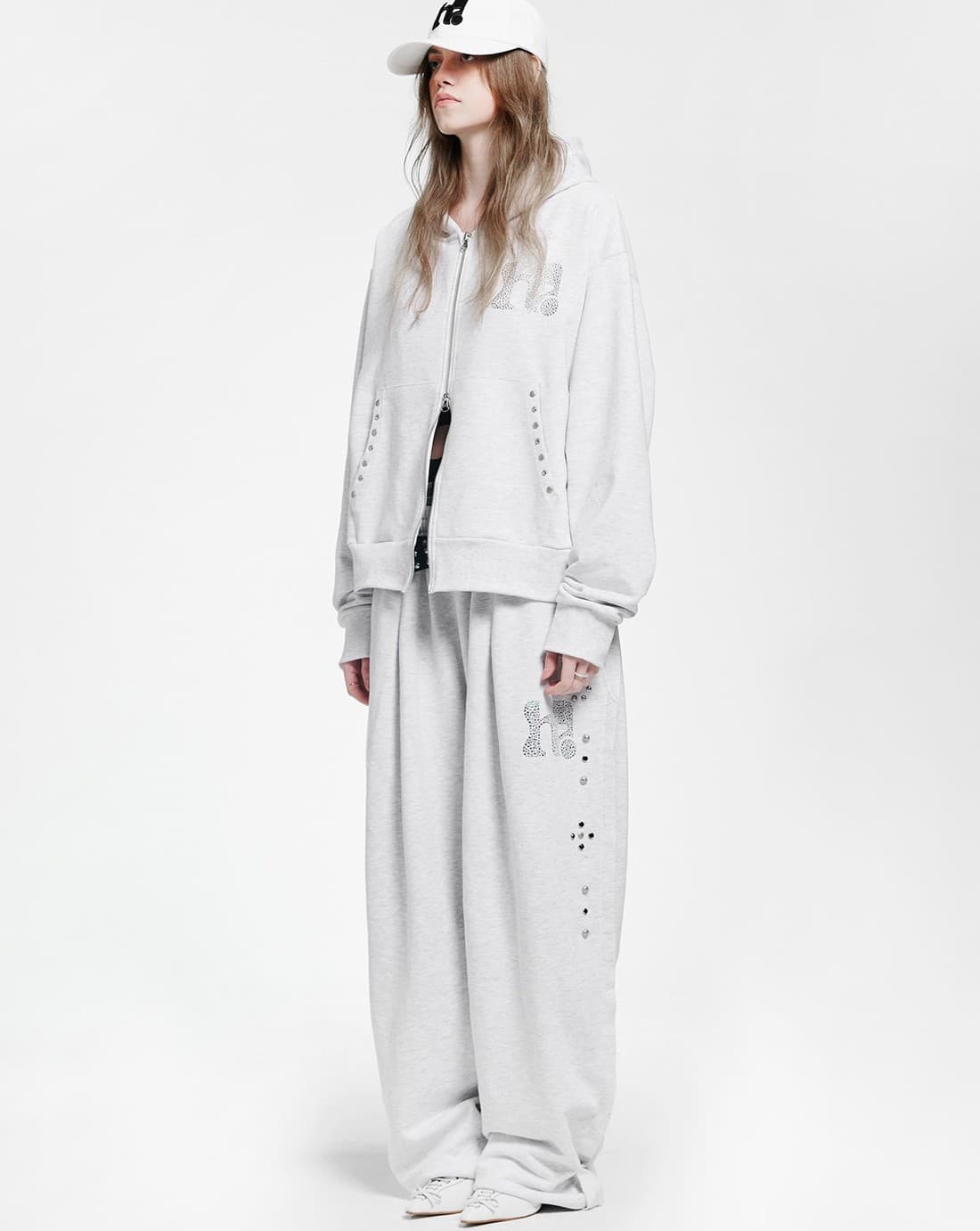 Holy Symbol Oversized hooded zip-up_WHITE MELANGE — vue 10
