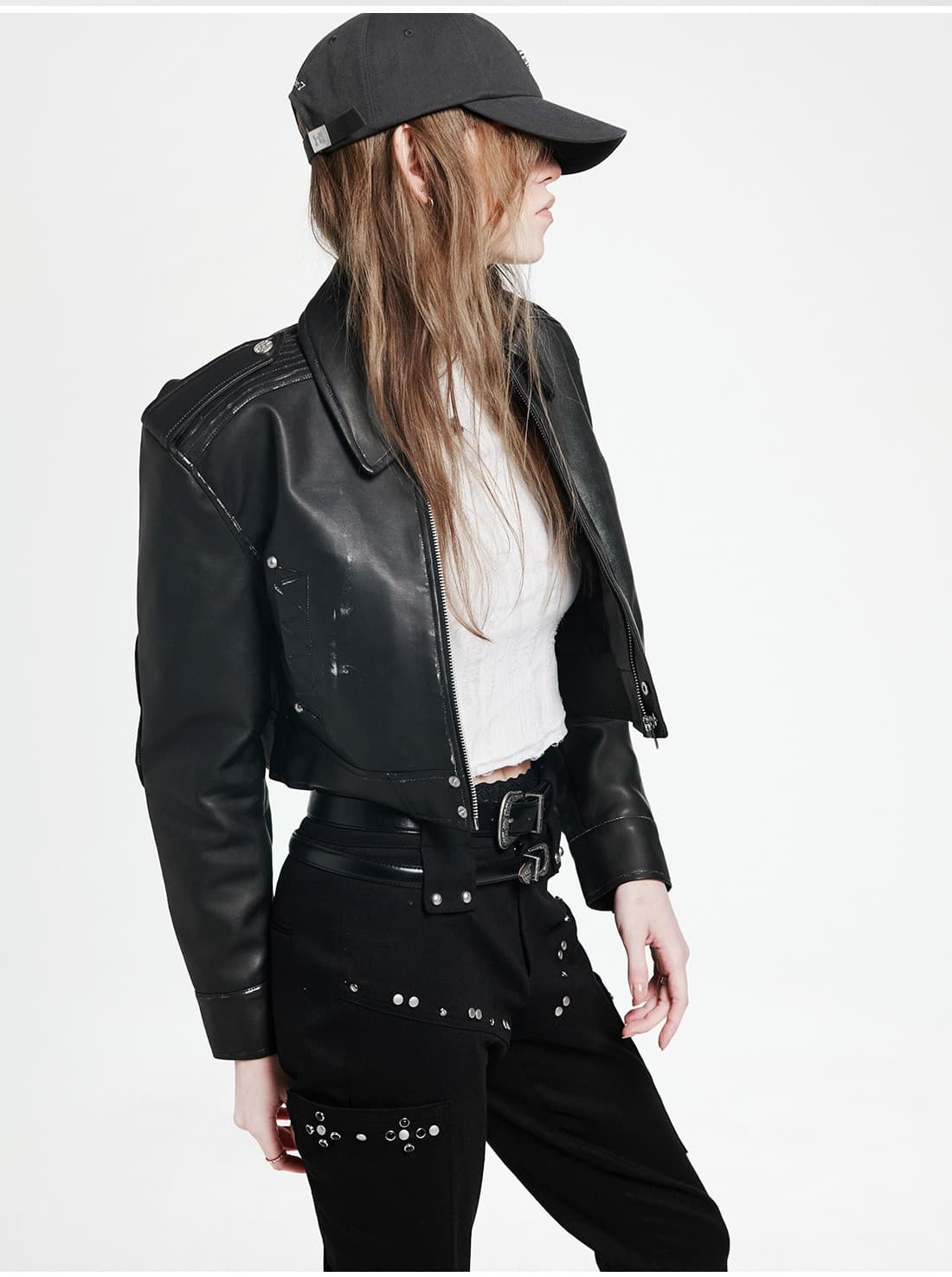 Vintage Leather Short Jacket — vue 3