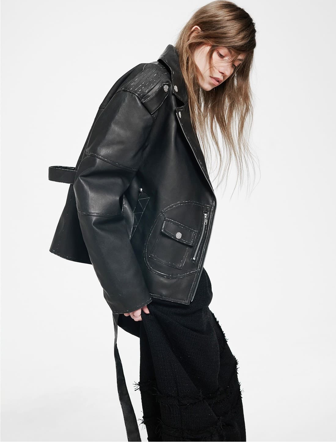 Vintage Leather Belted Jacket — vue 6
