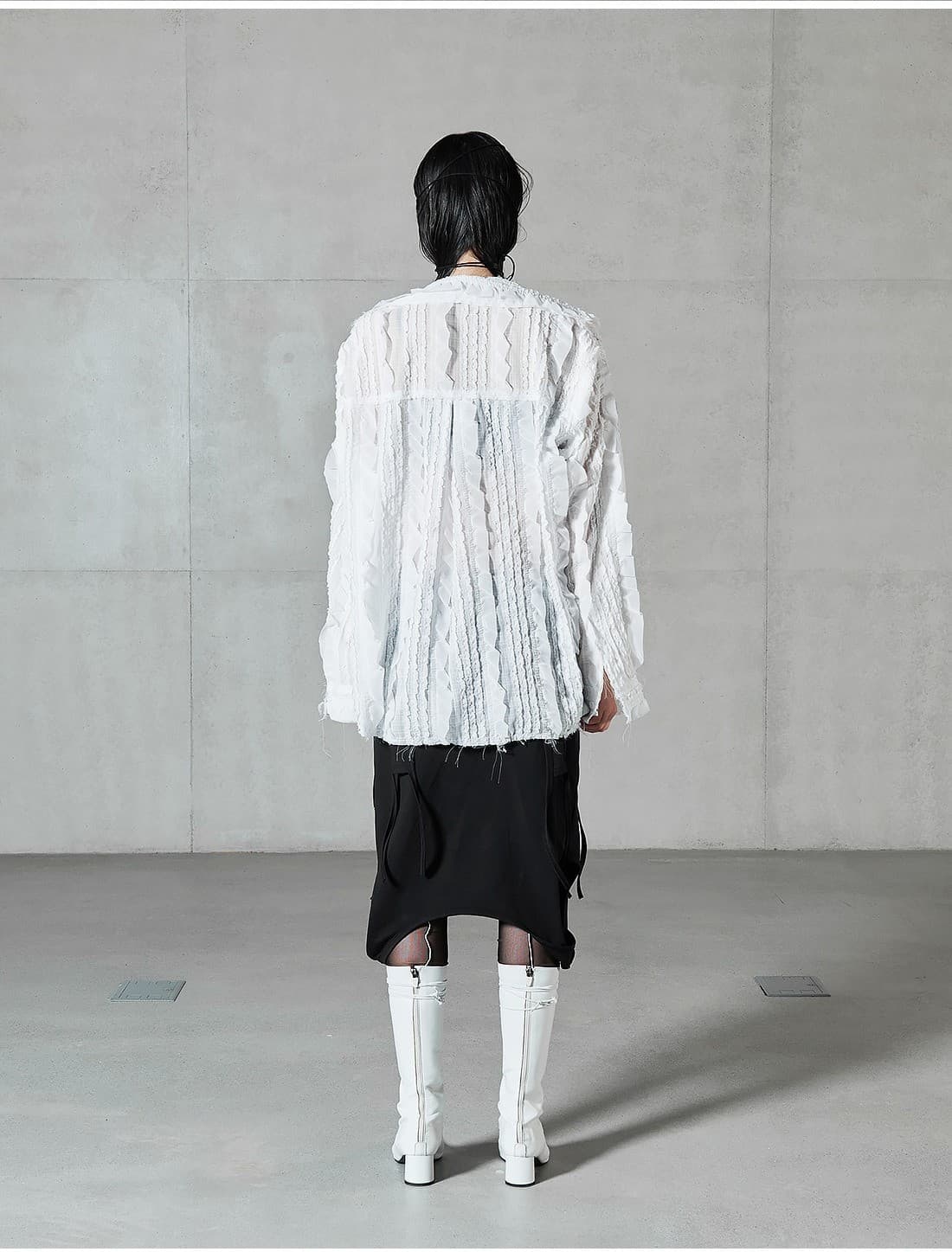 Raw Edge Detail Ruffle Shirt _ White — vue 11