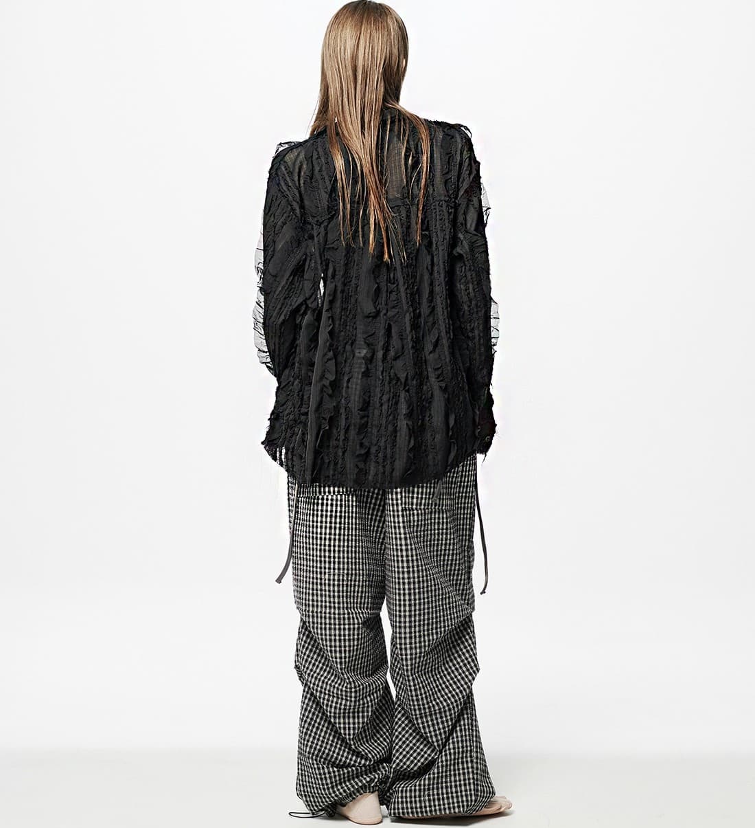 Raw Edge Detail Ruffle Shirt _ Black — vue 6