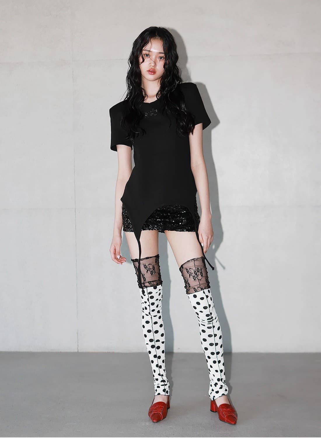 Shoulder-padded waffle T-shirt _ Black — vue 6