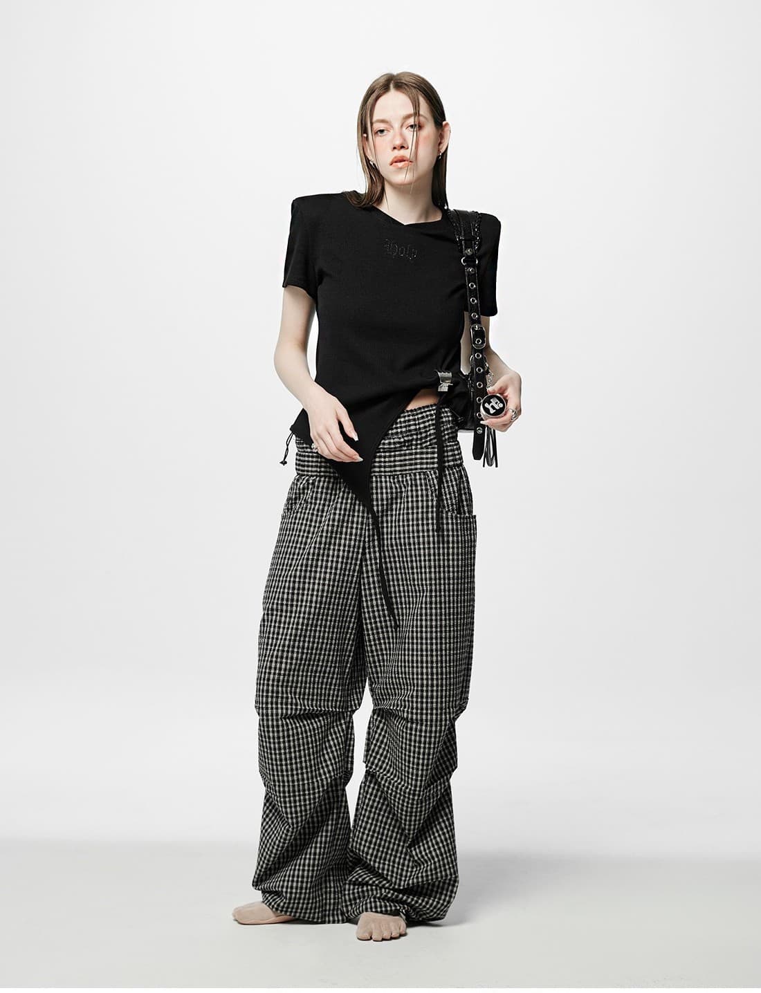 Layered Check Pintuck Pants — vue 10