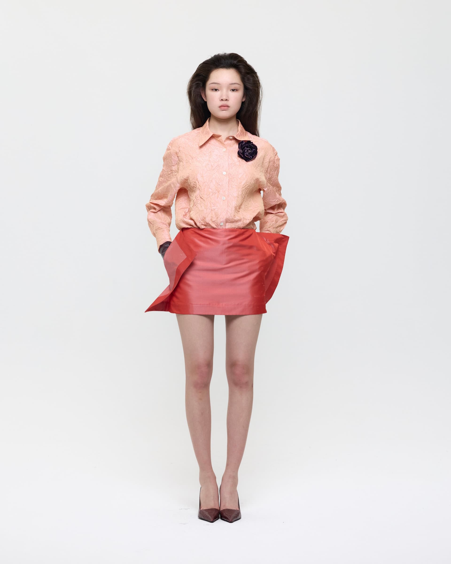 Orange Creased Silk Taffeta Shirt