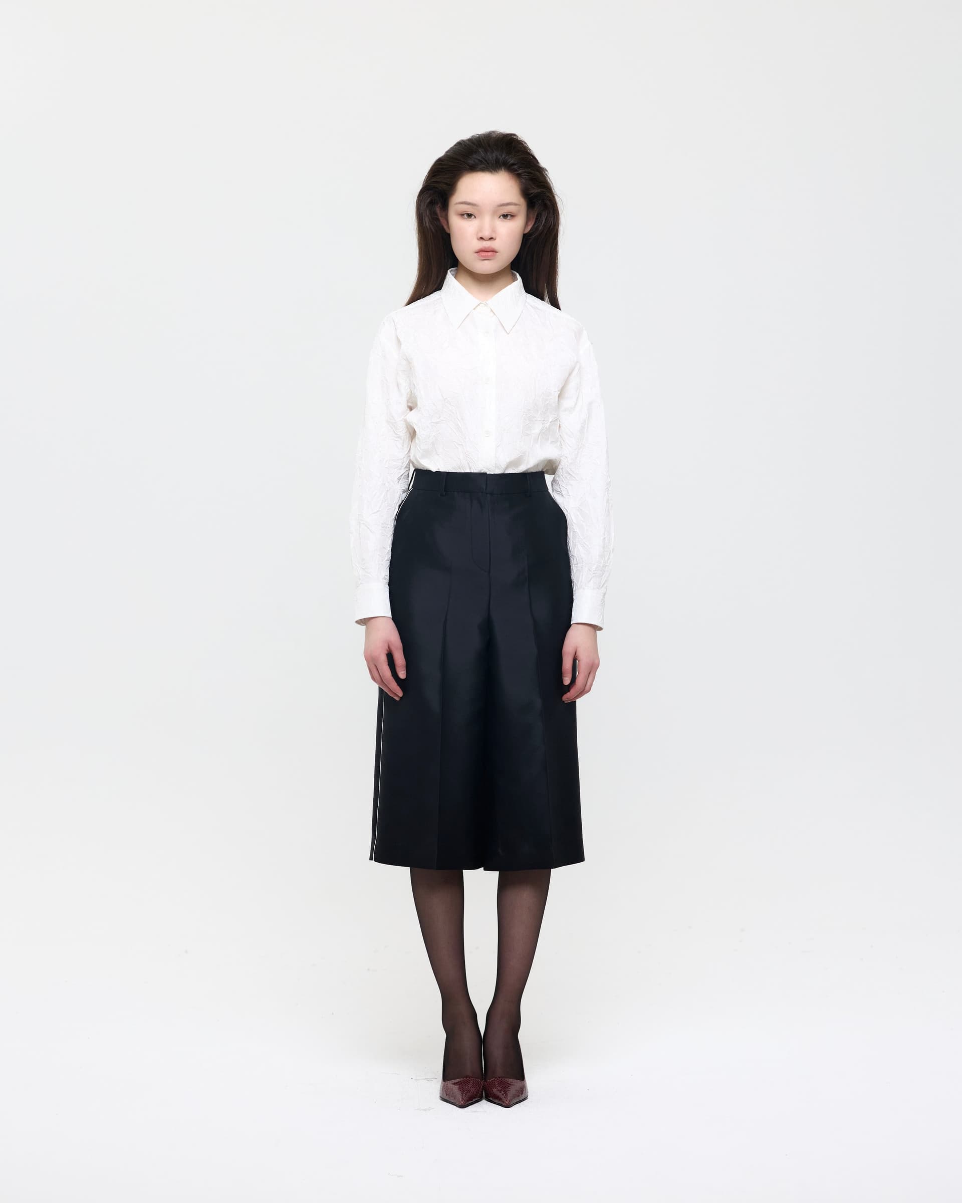 White Creased Silk Taffeta Shirt — vue 1