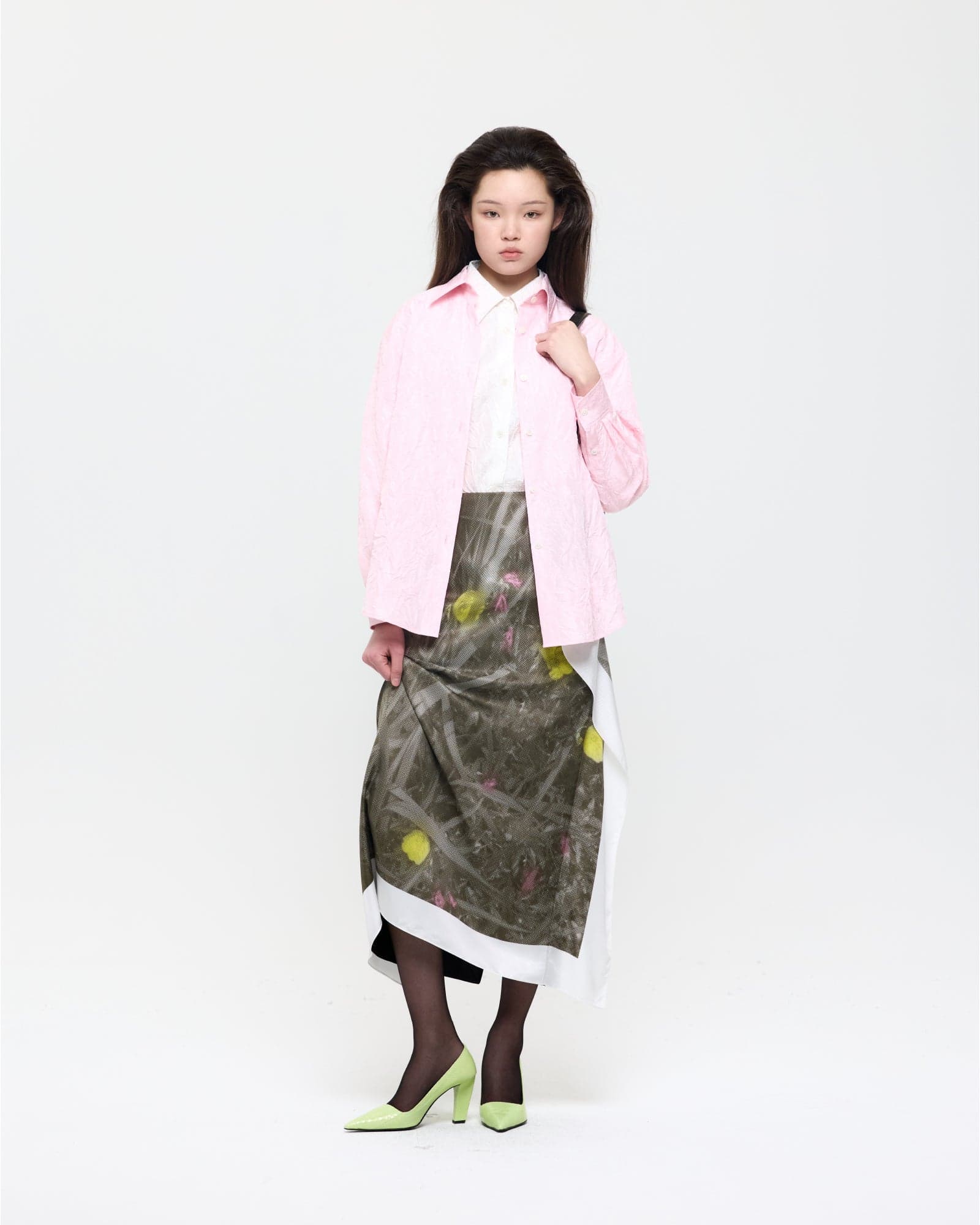 Pink Creased Silk Taffeta Shirt