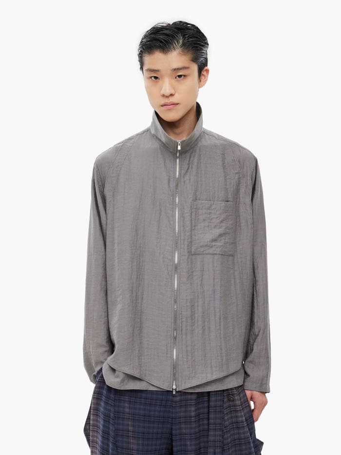 Layered Zip-Up Shirt - Grey