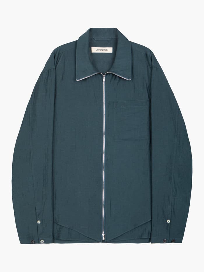 Layered Zip-Up Shirt - Navy — vue 1