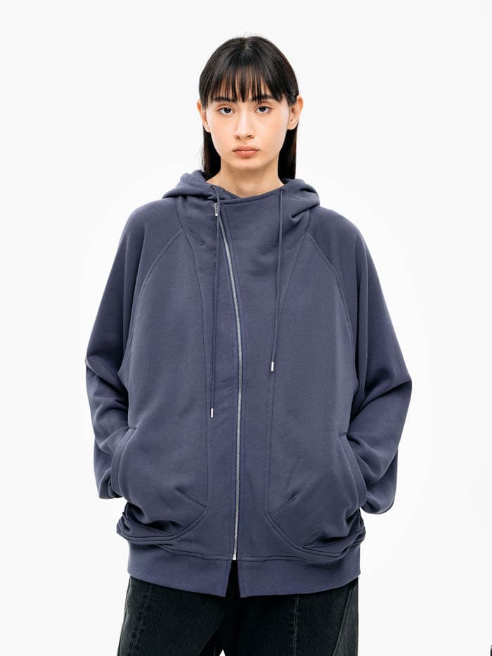 Asymmetric Zip-Up Hoodie - Blue — vue 1