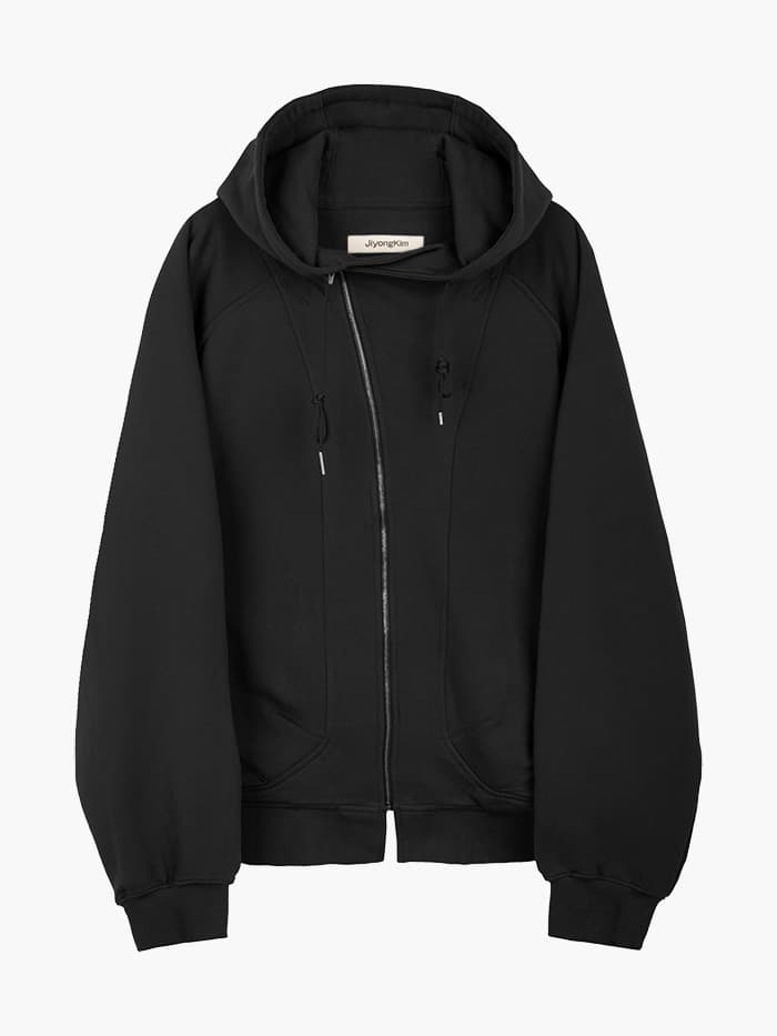 Asymmetric Zip-Up Hoodie - Black