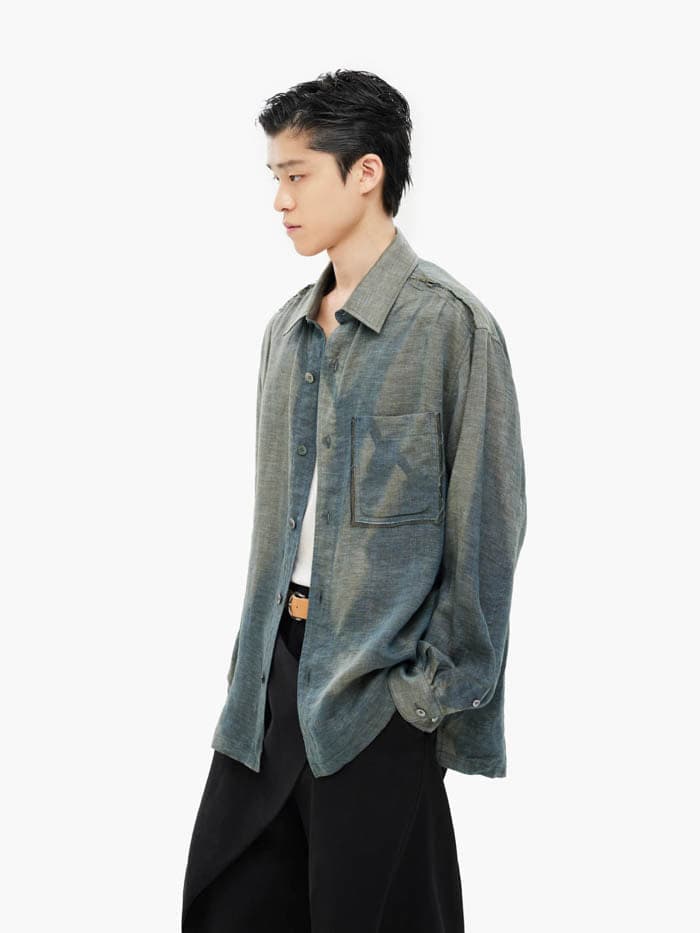 Sun-Bleached Raw Edged Shirt - Green