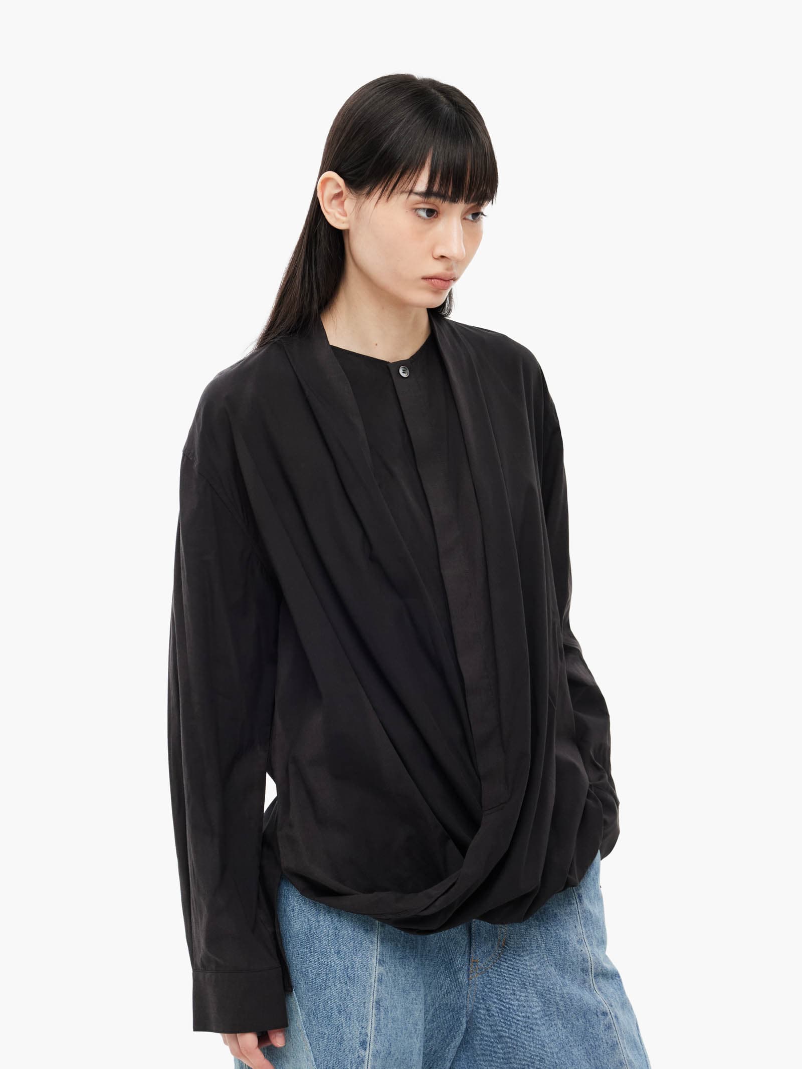 Sun-Bleached Draped Shirt - Black — vue 5