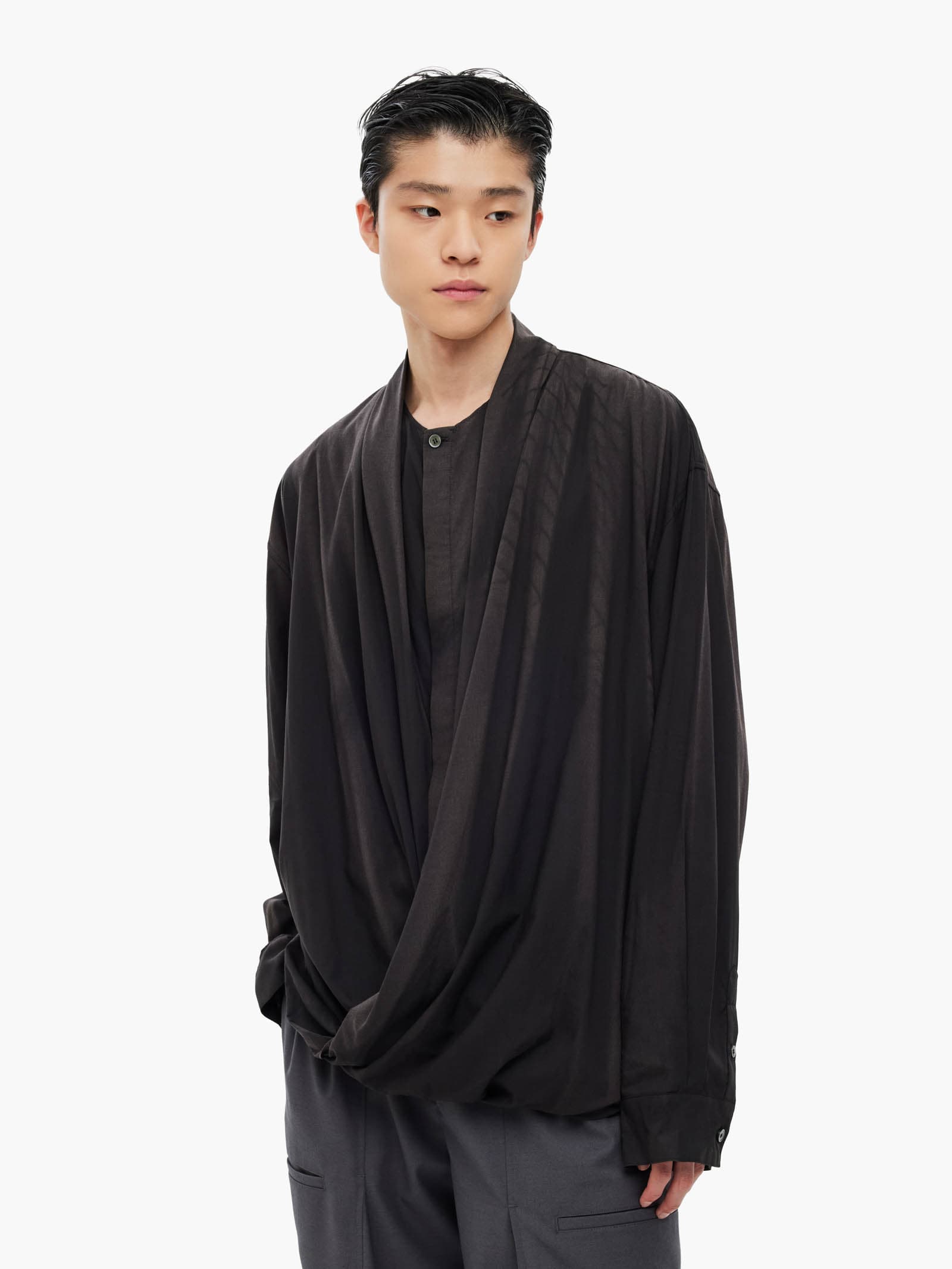 Sun-Bleached Draped Shirt - Black