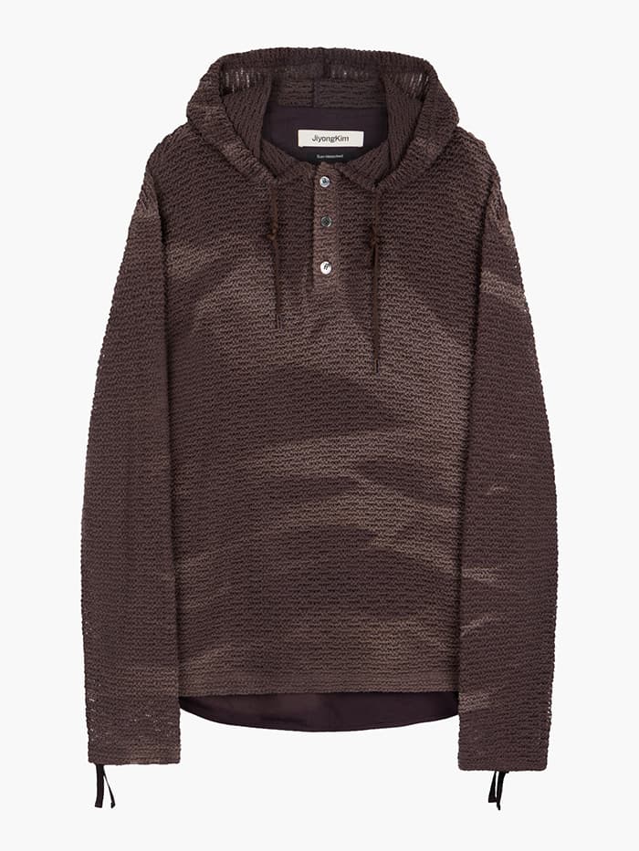 Sun-Bleached Layered Net Hoodie - Burgundy — vue 1