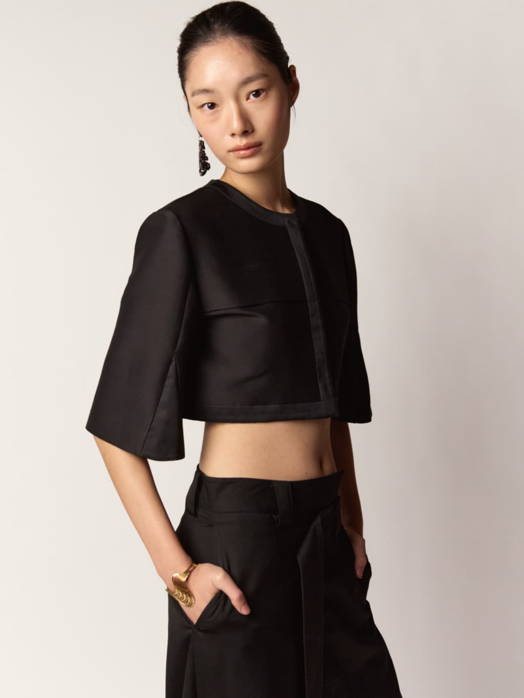 SJ Crop Jacket - Black, Ivory — vue 4