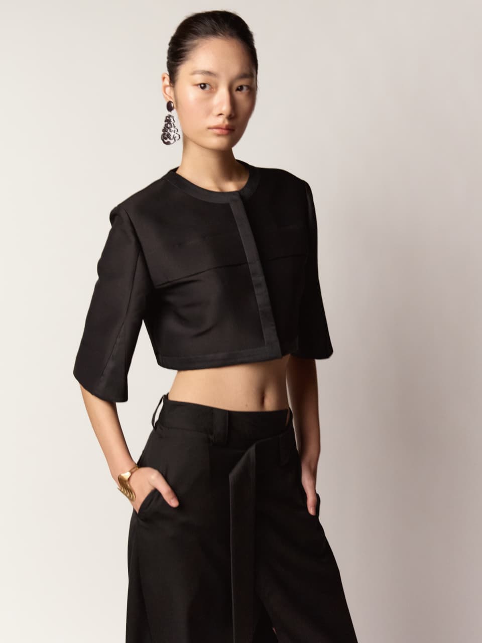 SJ Crop Jacket - Black, Ivory