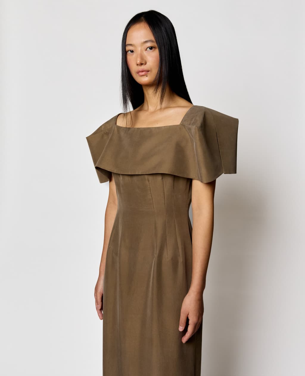 Kiwa Square Neck Dress - Khaki — vue 1
