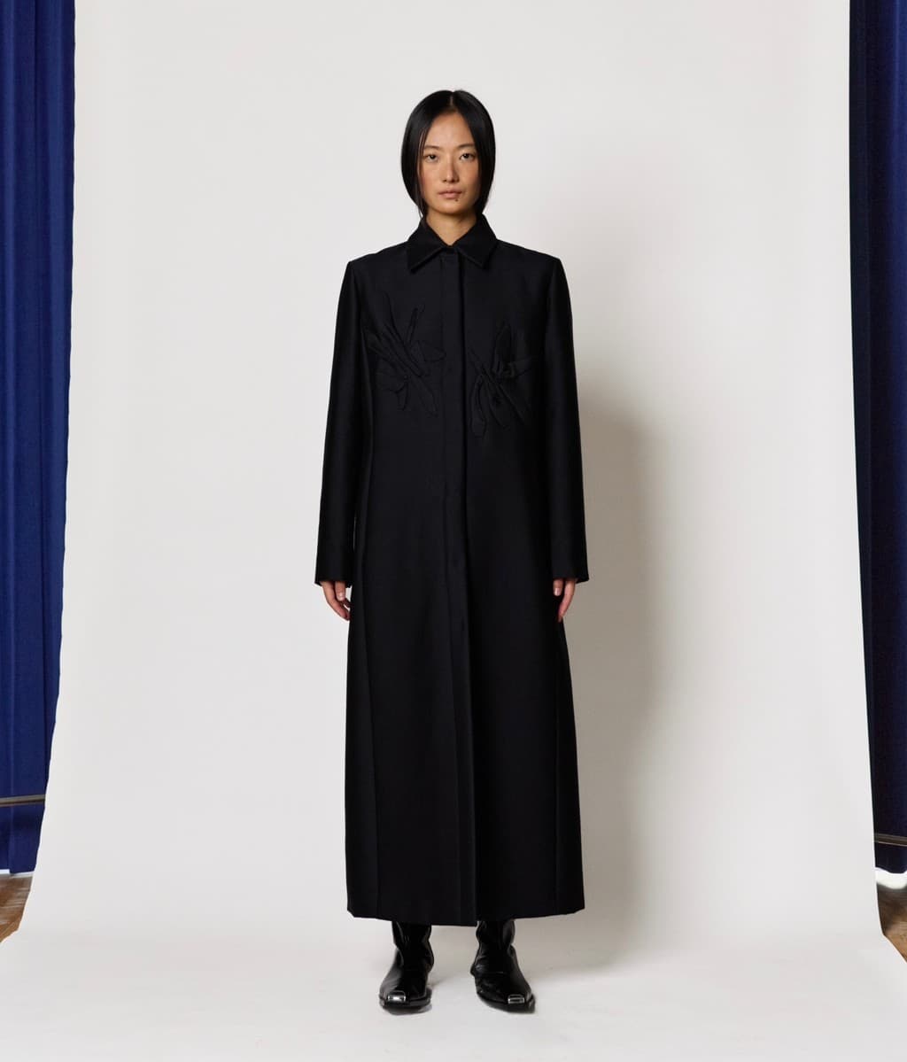 Grace Appliqué Maxi Coat - Black — vue 3