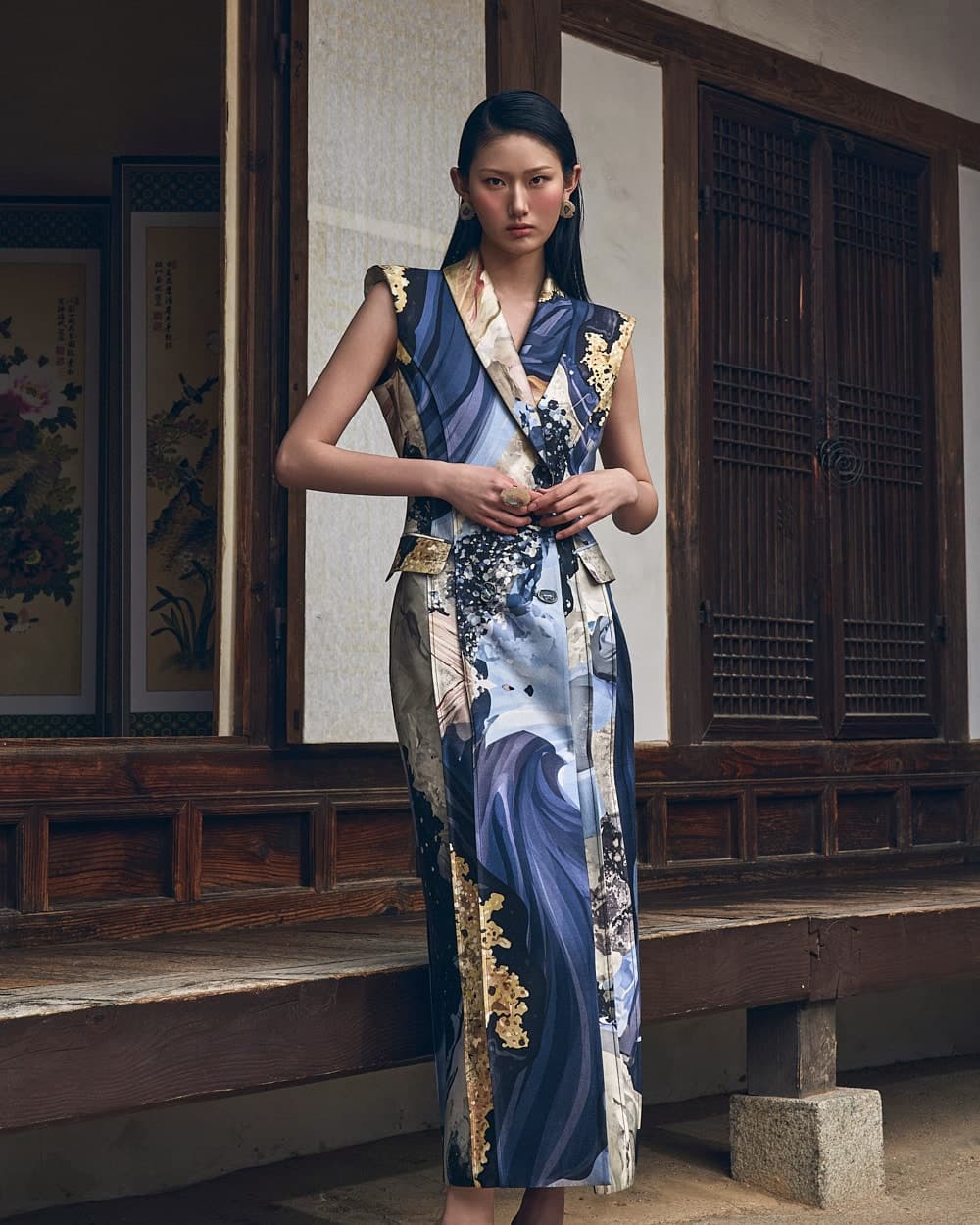 Wool-Silk Dress (Blue Print) — vue 7