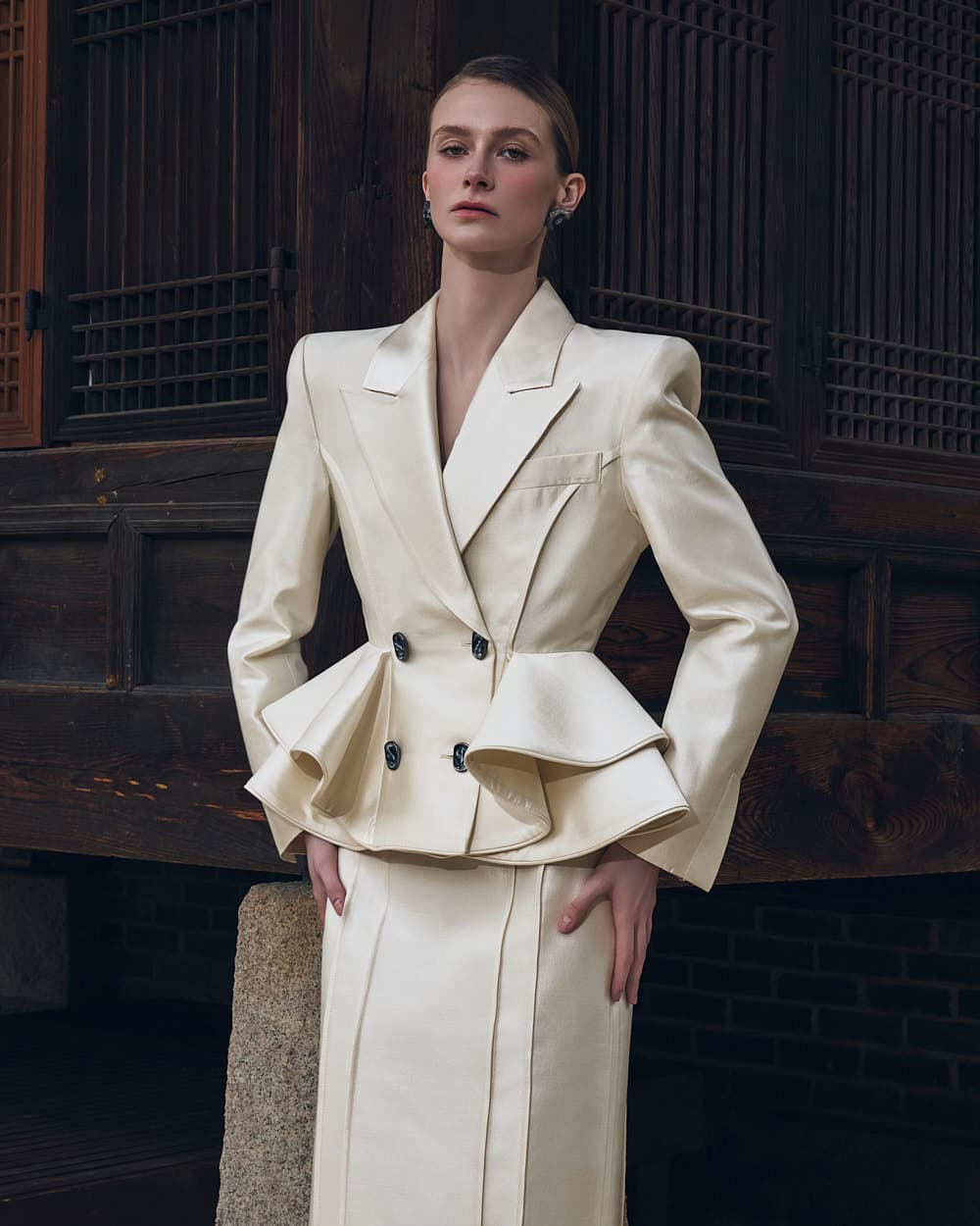 Wool-Silk Tailored Jacket (Ivory)