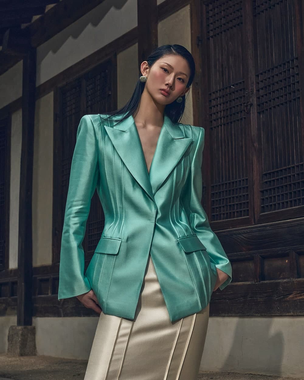 Wool-Silk Tailored Jacket (Mint) — vue 15