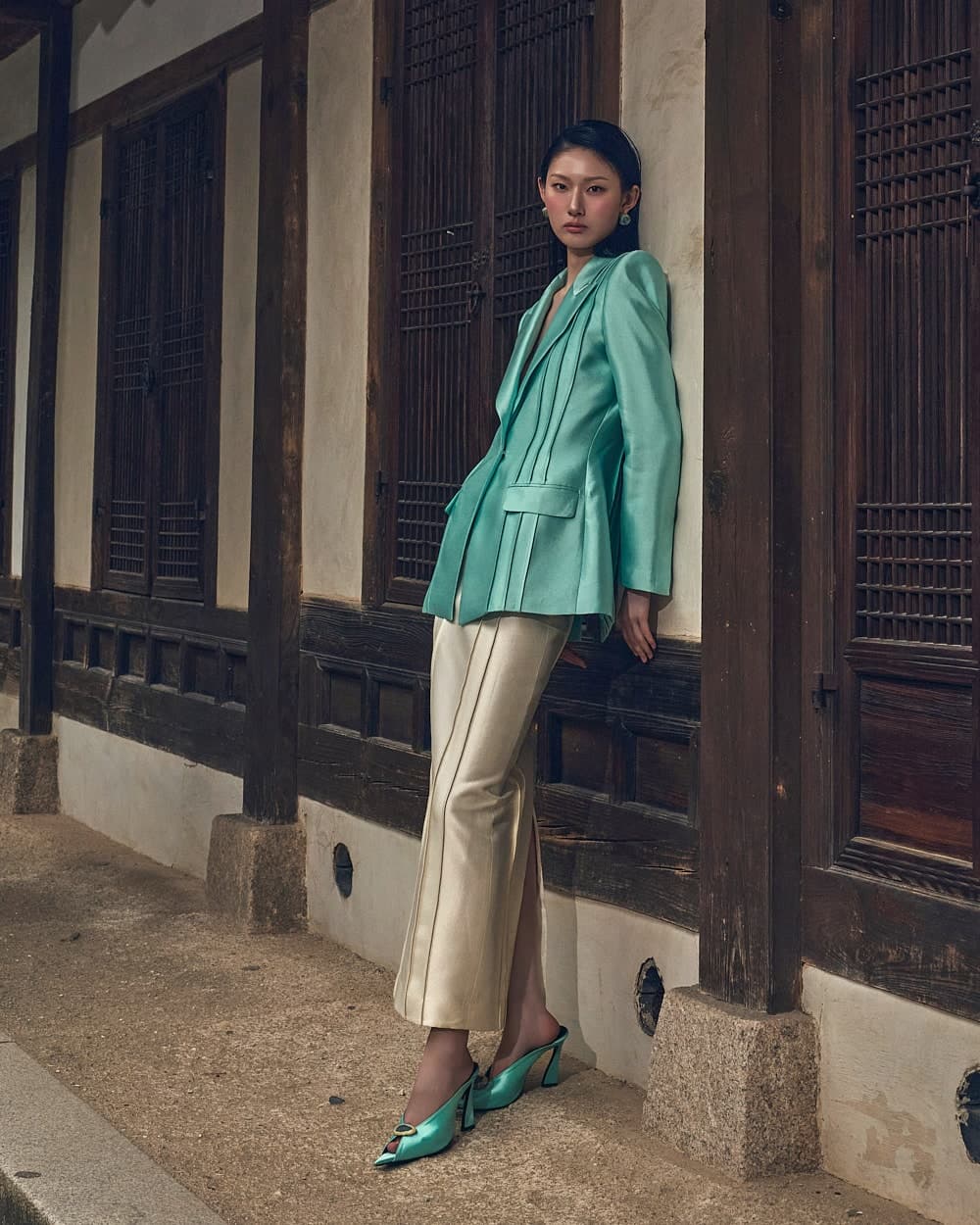 Wool-Silk Tailored Jacket (Mint) — vue 16