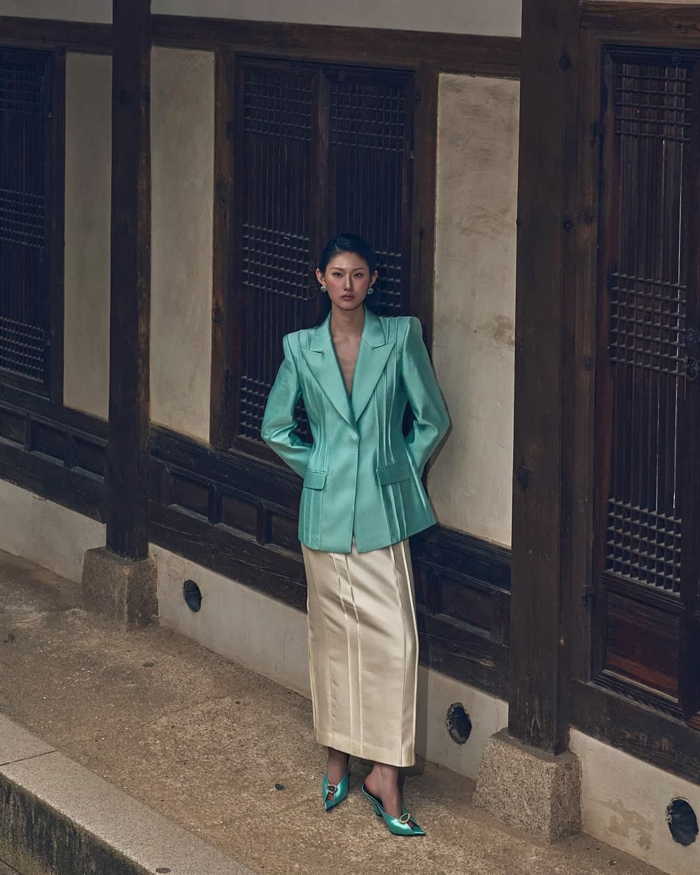 Wool-Silk Tailored Jacket (Mint) — vue 17
