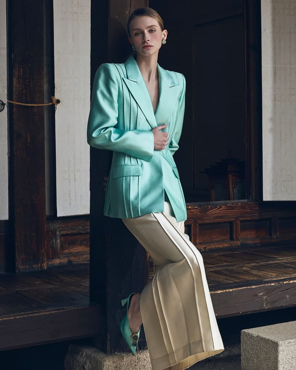 Wool-Silk Tailored Jacket (Mint) — vue 7