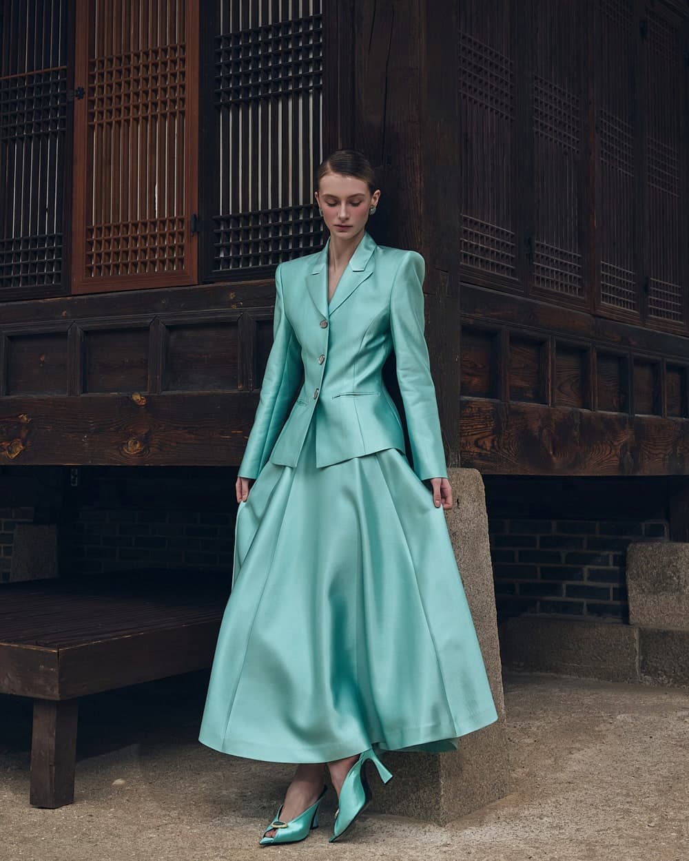 Wool-Silk Tailored Jacket (Mint) — vue 3